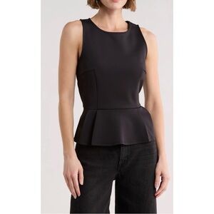 NWT T TAHARI sleeveless scuba peplum top black small